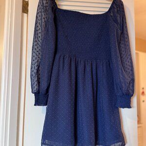 Crystal Doll Junior's Formal Navy Blue Dotted Monochrome Dress